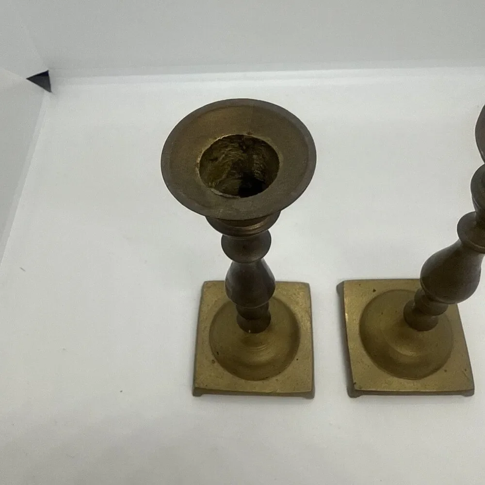 Vintage Set Of 2 Brass Candle Stick Holders Made In India